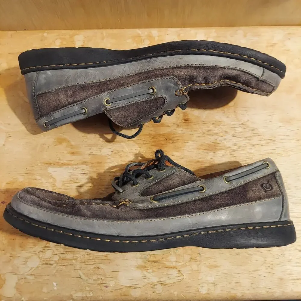 Born Harwich Men's US 11.5 M Peltro Neutral Grey Leather Loafer Boat Shoes NWOT